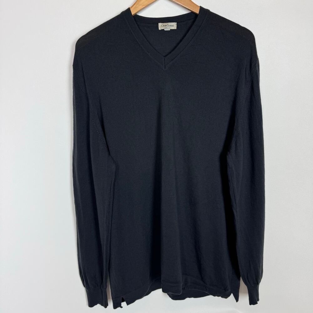 GRAN SASSO Virgin Wool V-Neck Men's Sweater Dark Gray Size EU 54/XL